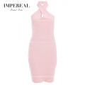 Twist Halterneck Pick Up Bodycon Tight Pattern Pink Party Dress